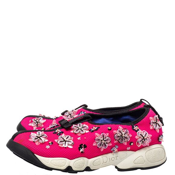 Dior Pink Mesh Embellished Fusion Slip On Sneakers Size 37 - Picture 4 of 4